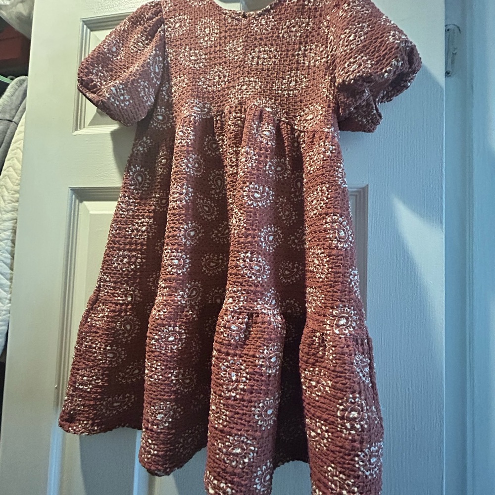 ZARA Girls' Dusty Rose Floral Tiered Dress